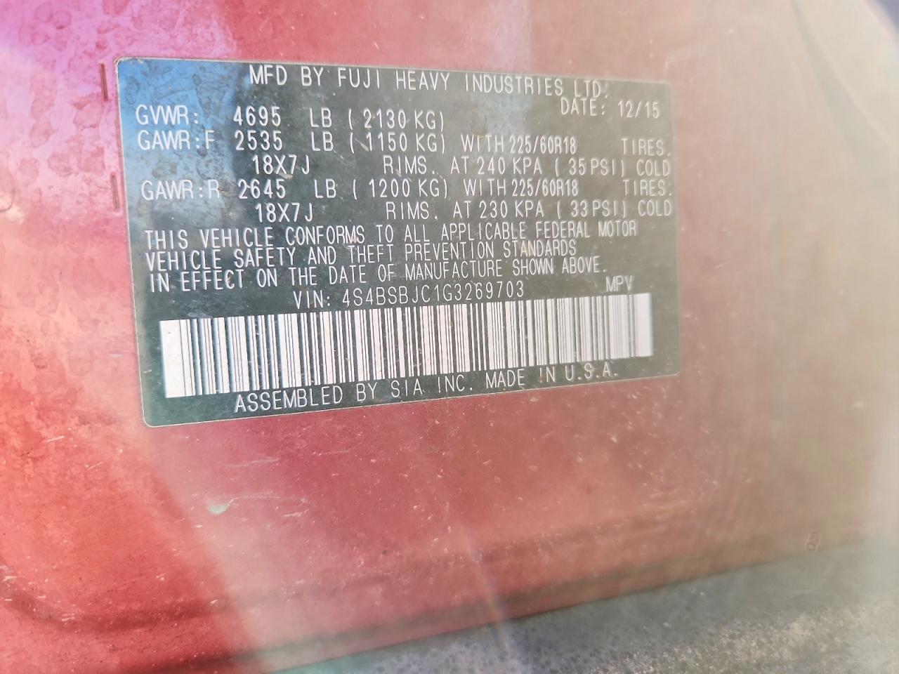 2016 Subaru Outback 2.5I Limited - zdjęcie 12