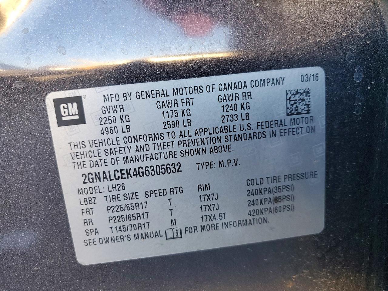 2016 Chevrolet Equinox Lt - zdjęcie 12