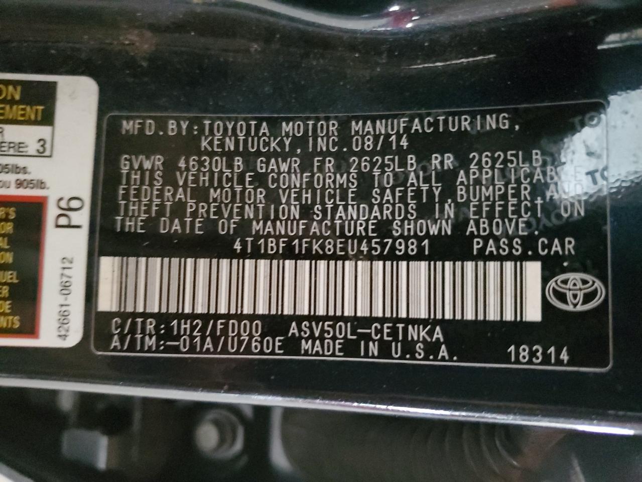 2014 Toyota Camry L - zdjęcie 12
