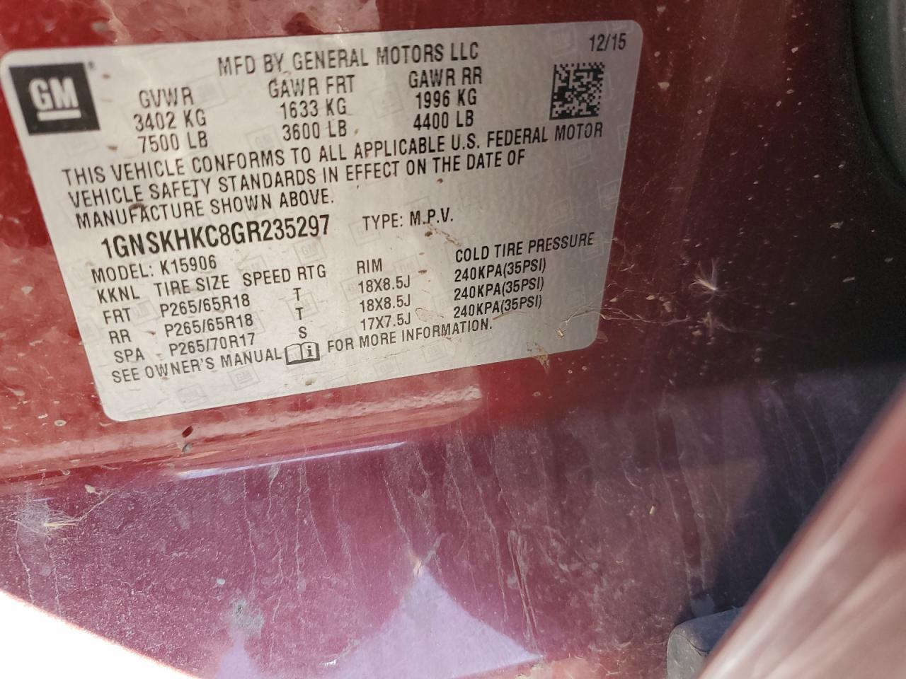 2016 Chevrolet Suburban K1500 Lt - zdjęcie 13