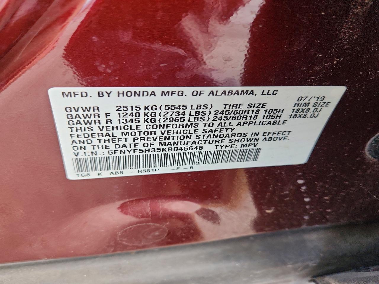 2019 Honda Pilot Ex - zdjęcie 12