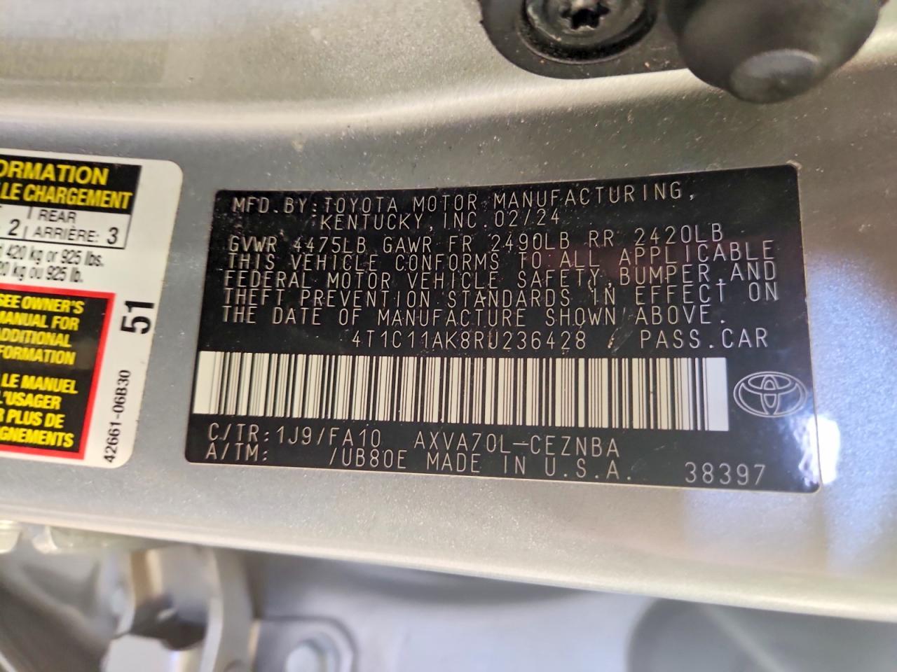 2024 Toyota Camry Le - zdjęcie 12