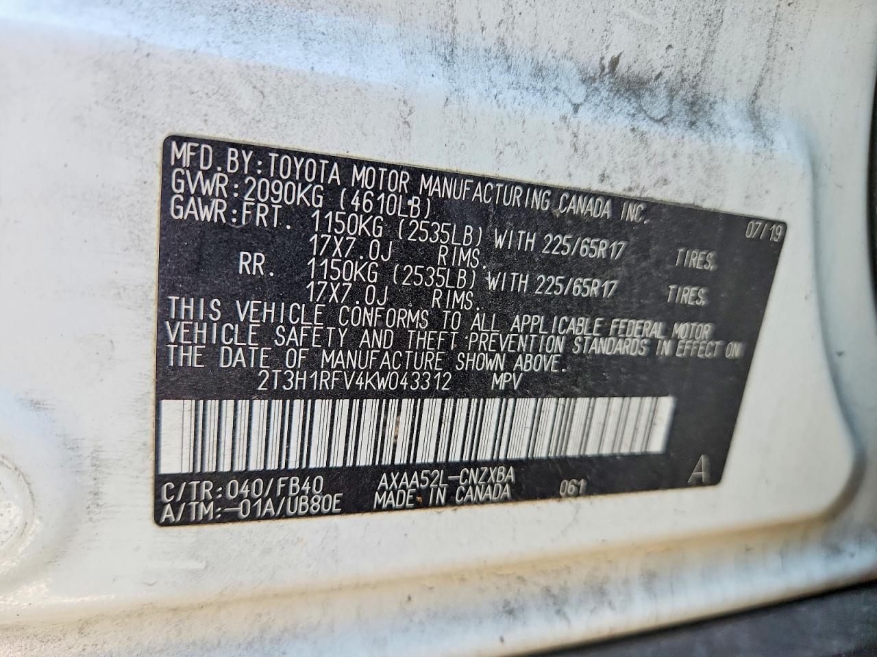 2019 Toyota Rav4 Le - zdjęcie 13