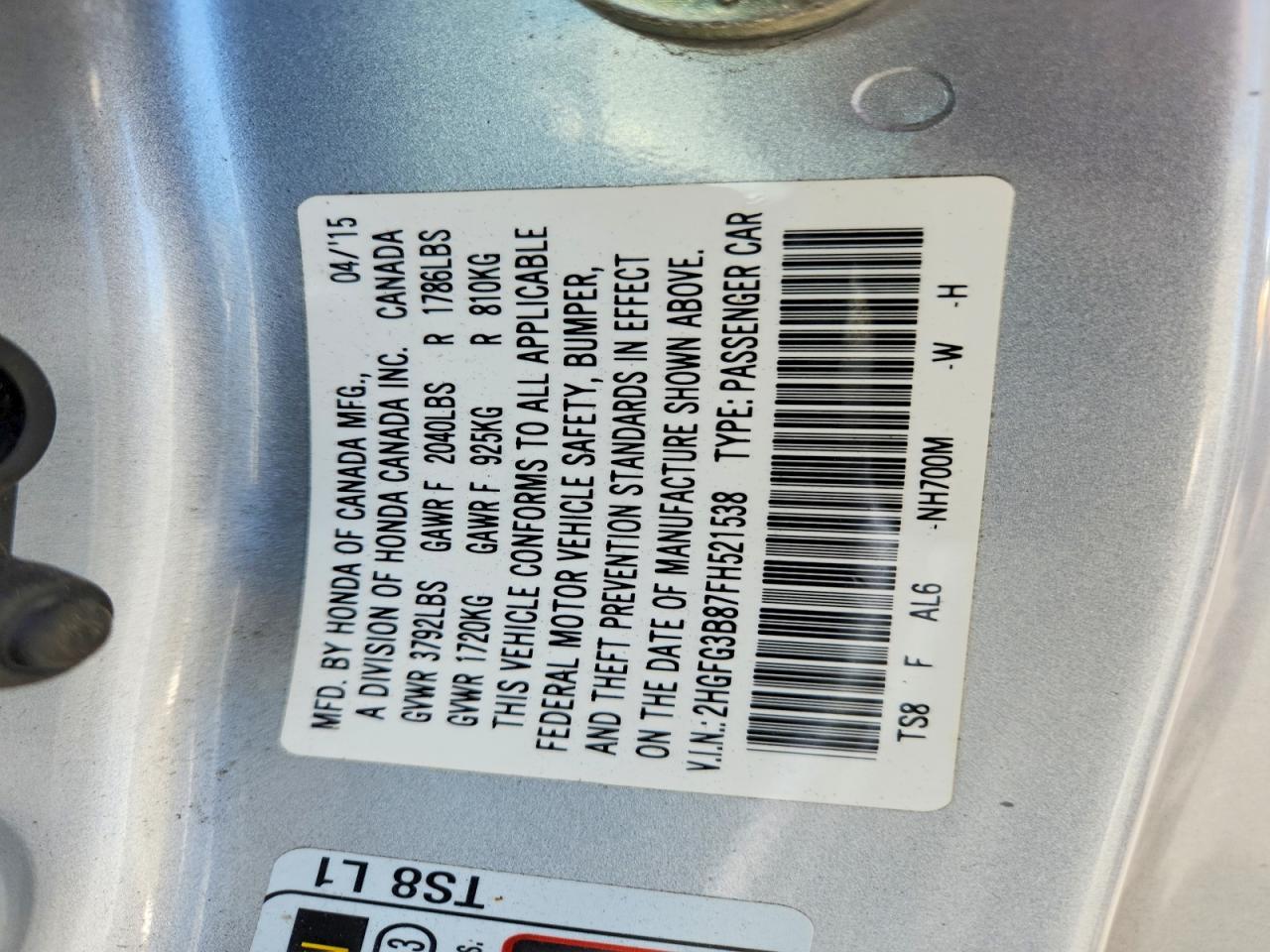 2015 Honda Civic Ex - zdjęcie 12