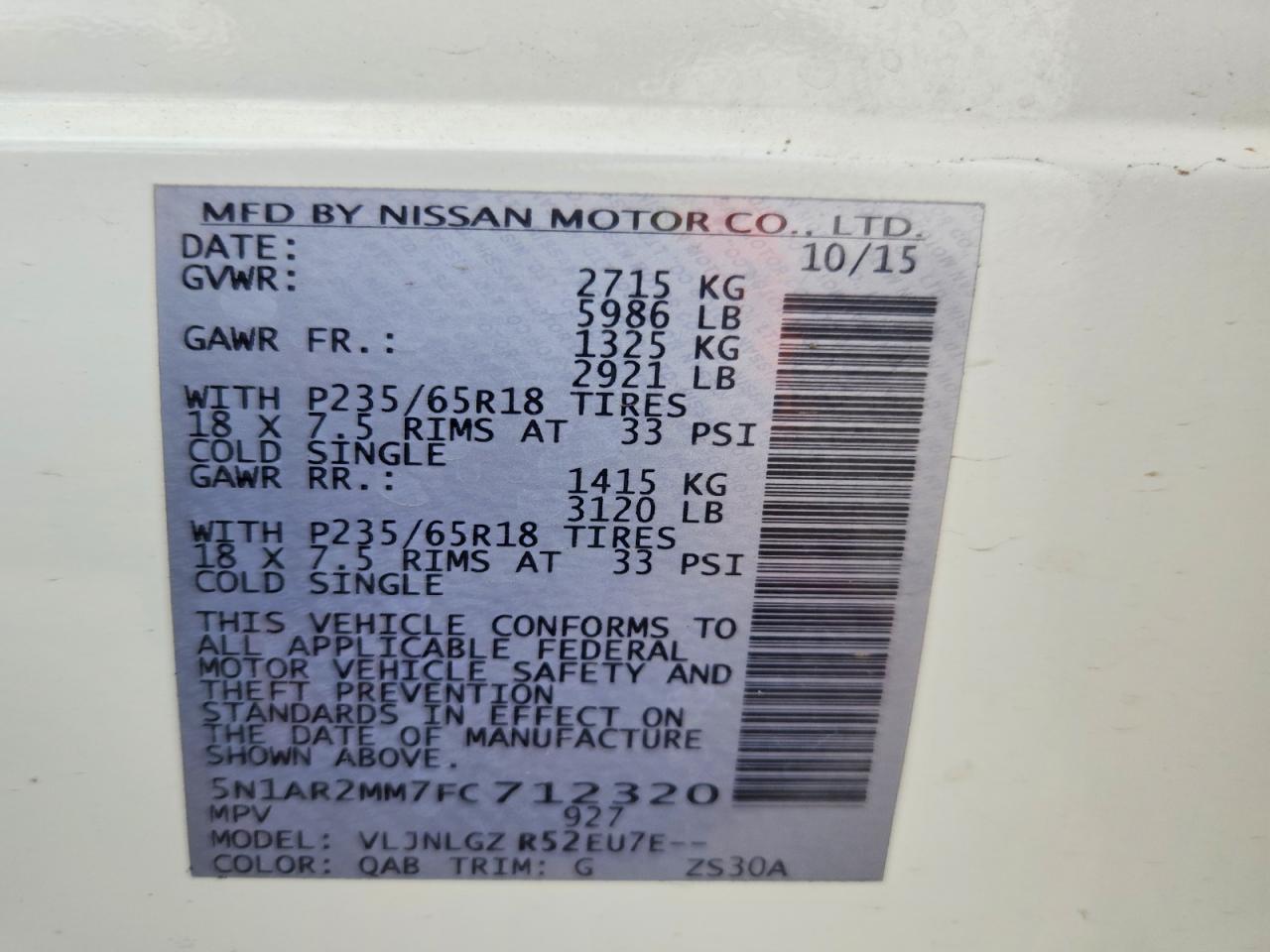 2015 Nissan Pathfinder S - zdjęcie 14