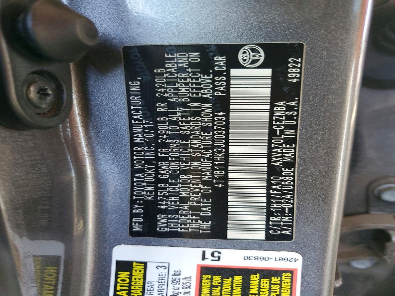 2018 Toyota Camry Le - zdjęcie 12