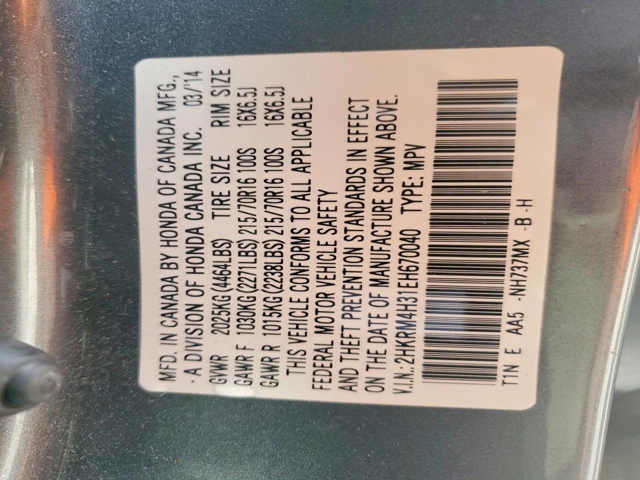 2014 Honda Cr-V Lx - zdjęcie 13