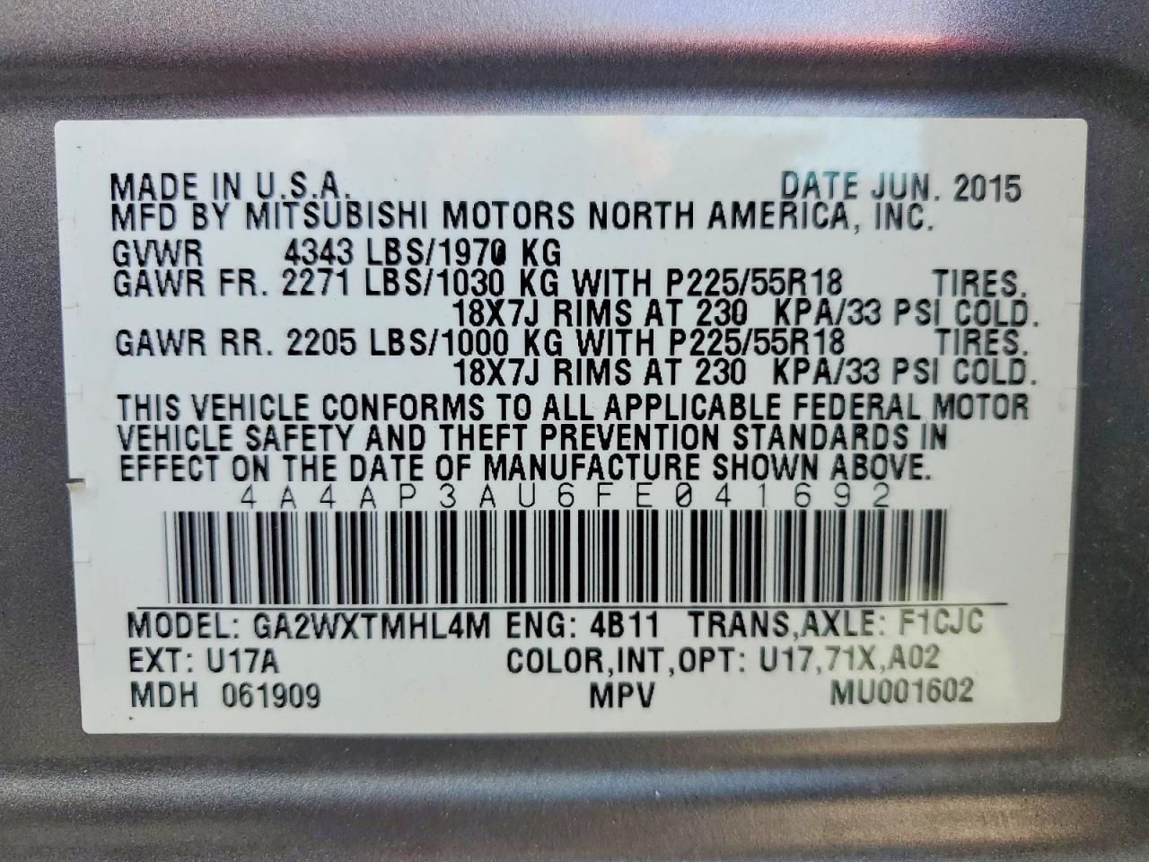 2015 Mitsubishi Outlander Sport Es - zdjęcie 14