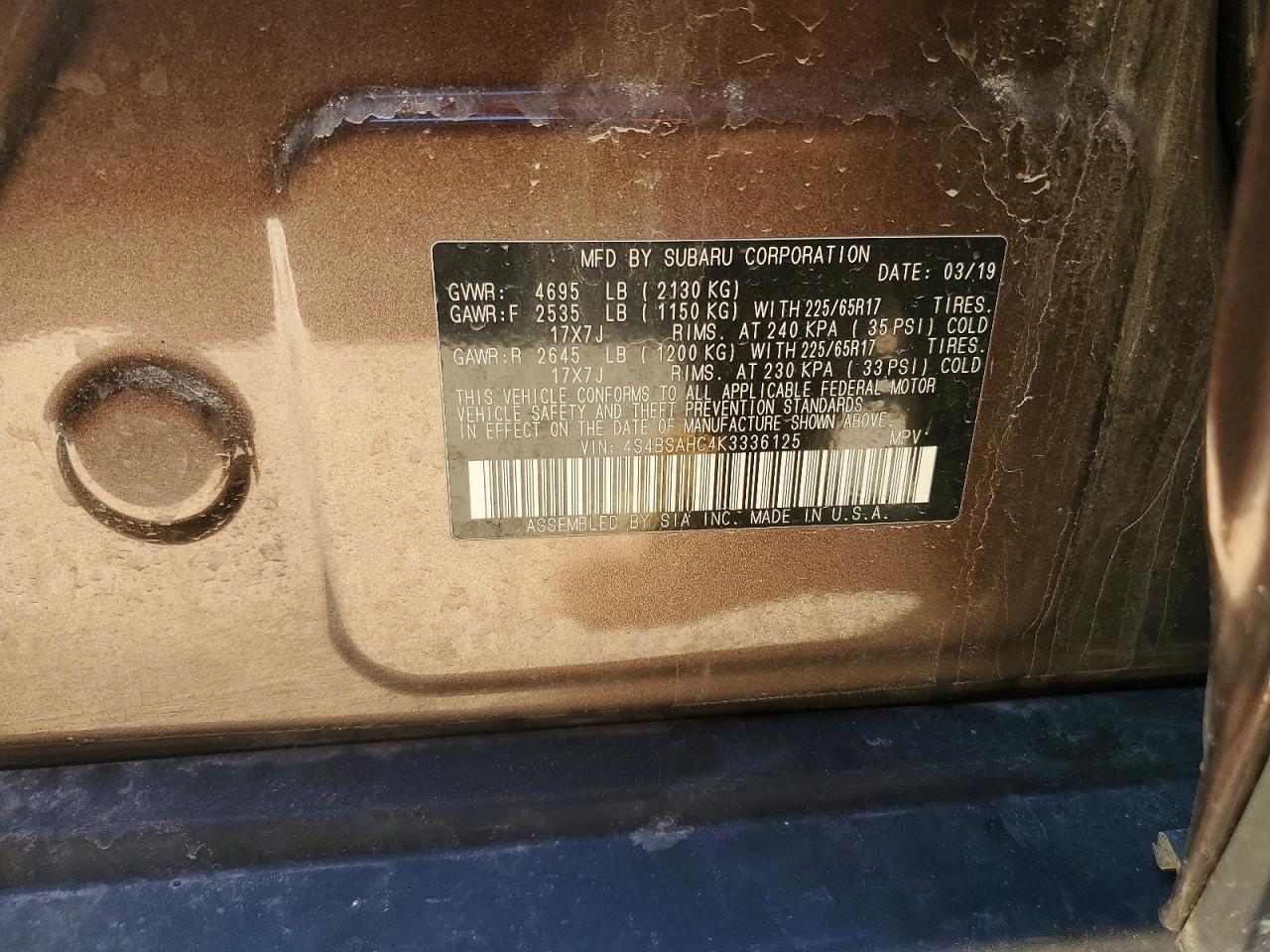 2019 Subaru Outback 2.5I Premium - zdjęcie 12