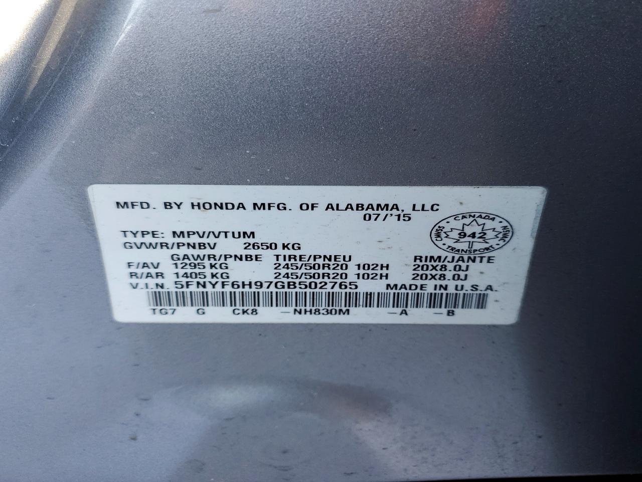 2016 Honda Pilot Touring - zdjęcie 13