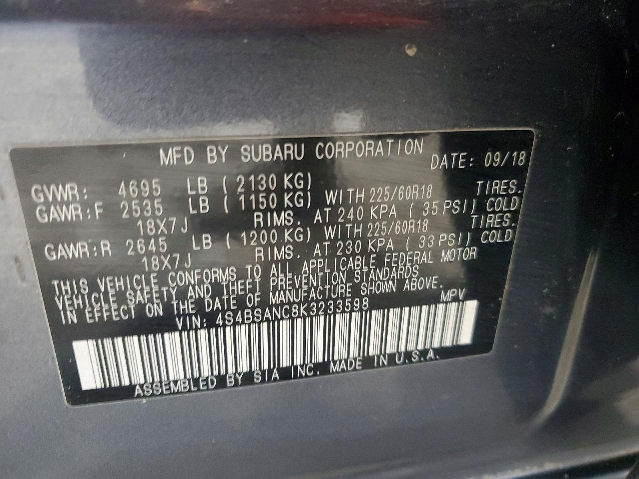 2019 Subaru Outback 2.5I Limited - zdjęcie 13