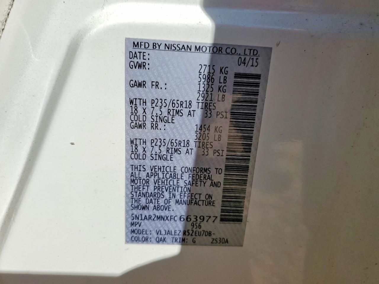 2015 Nissan Pathfinder S - zdjęcie 13
