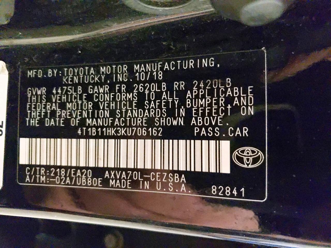 2019 Toyota Camry L - zdjęcie 12