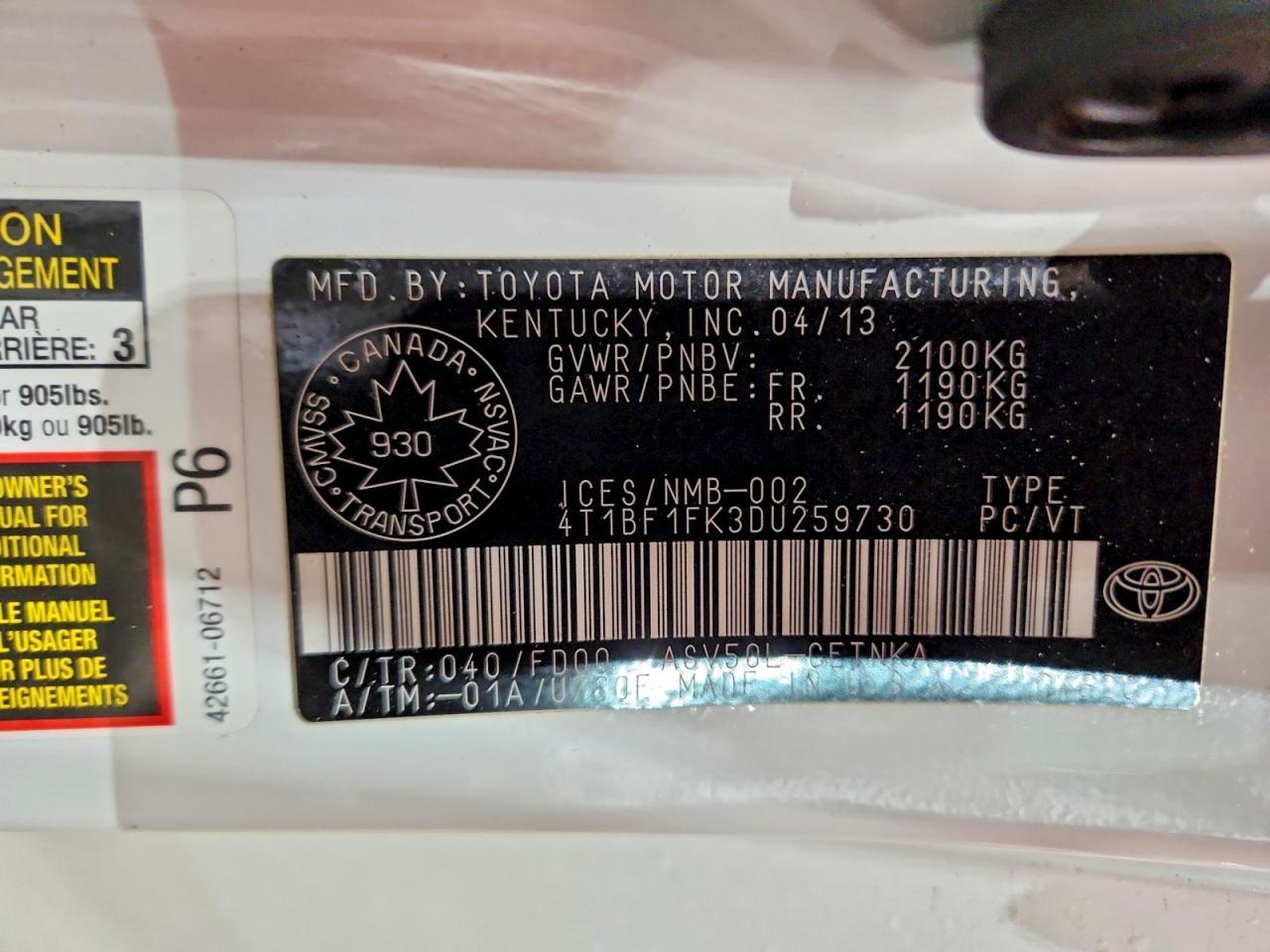 2013 Toyota Camry L - zdjęcie 13