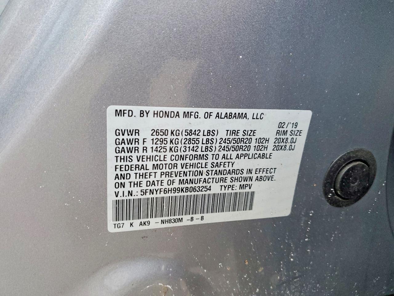 2019 Honda Pilot Touring - zdjęcie 14