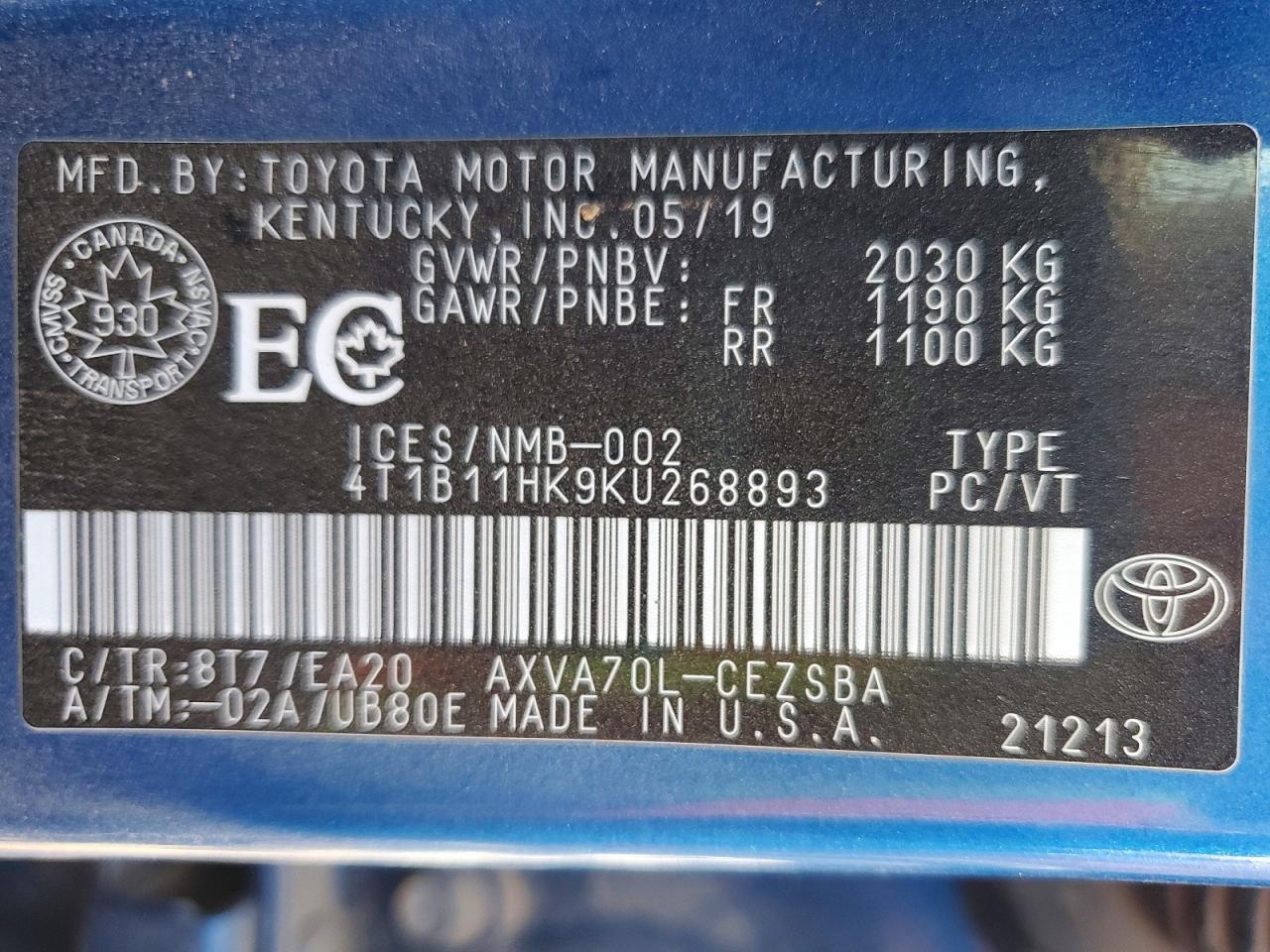 2019 Toyota Camry L - zdjęcie 12