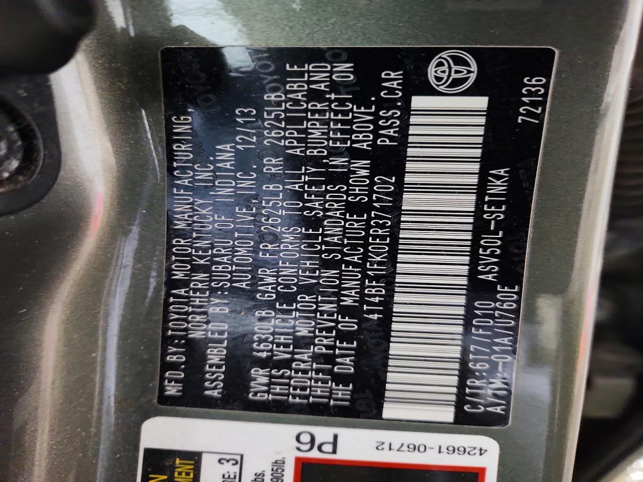 2014 Toyota Camry Le - zdjęcie 12