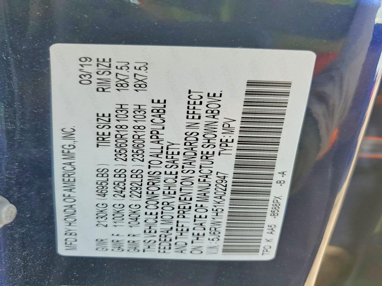 2019 Honda Cr-V Ex - zdjęcie 13