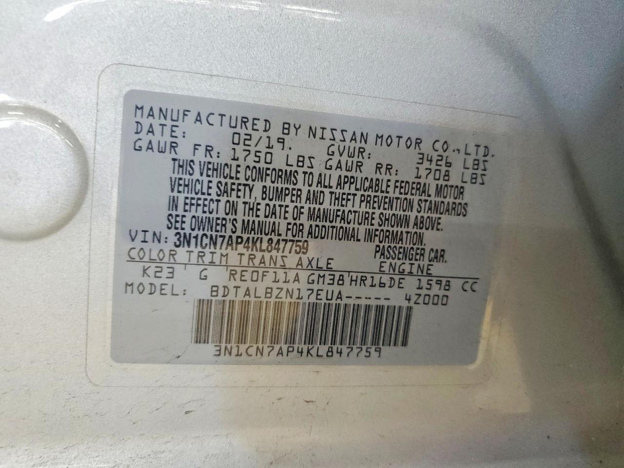 2019 Nissan Versa Sv - zdjęcie 12