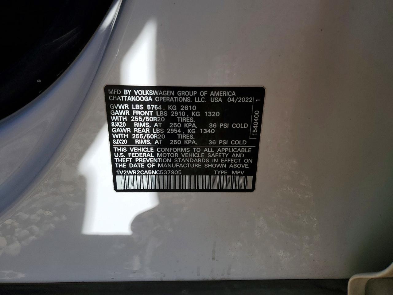 2022 Volkswagen Atlas Se - zdjęcie 12