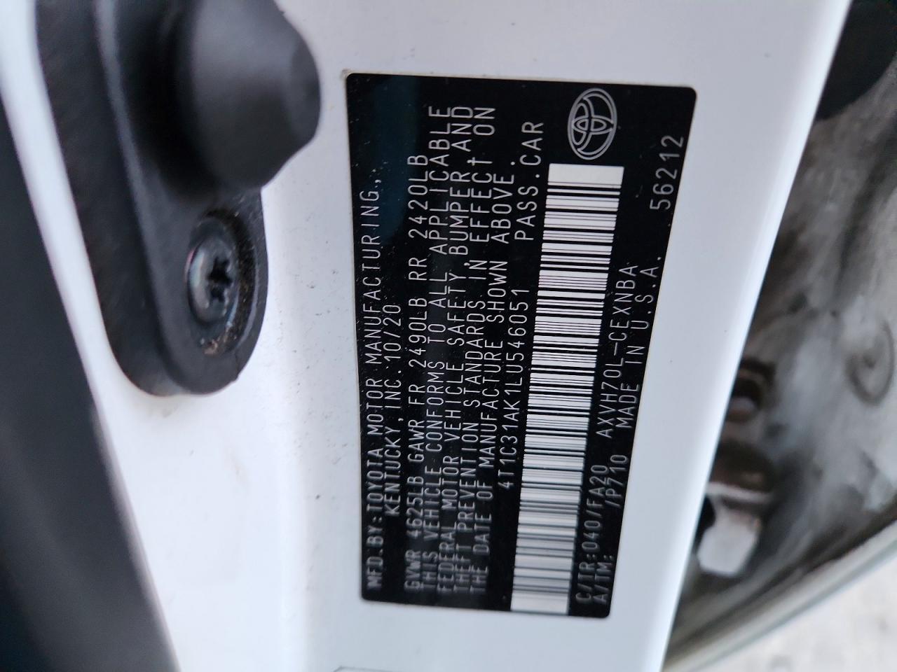 2020 Toyota Camry Le - zdjęcie 12