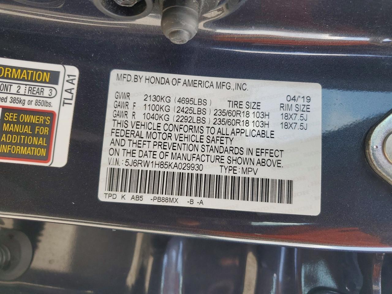 2019 Honda Cr-V Exl - zdjęcie 13