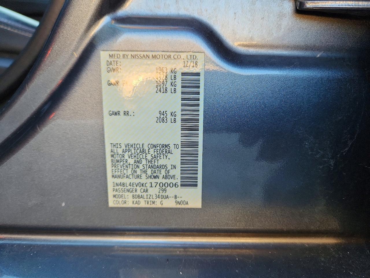 2019 Nissan Altima 2.5 Sl - zdjęcie 12