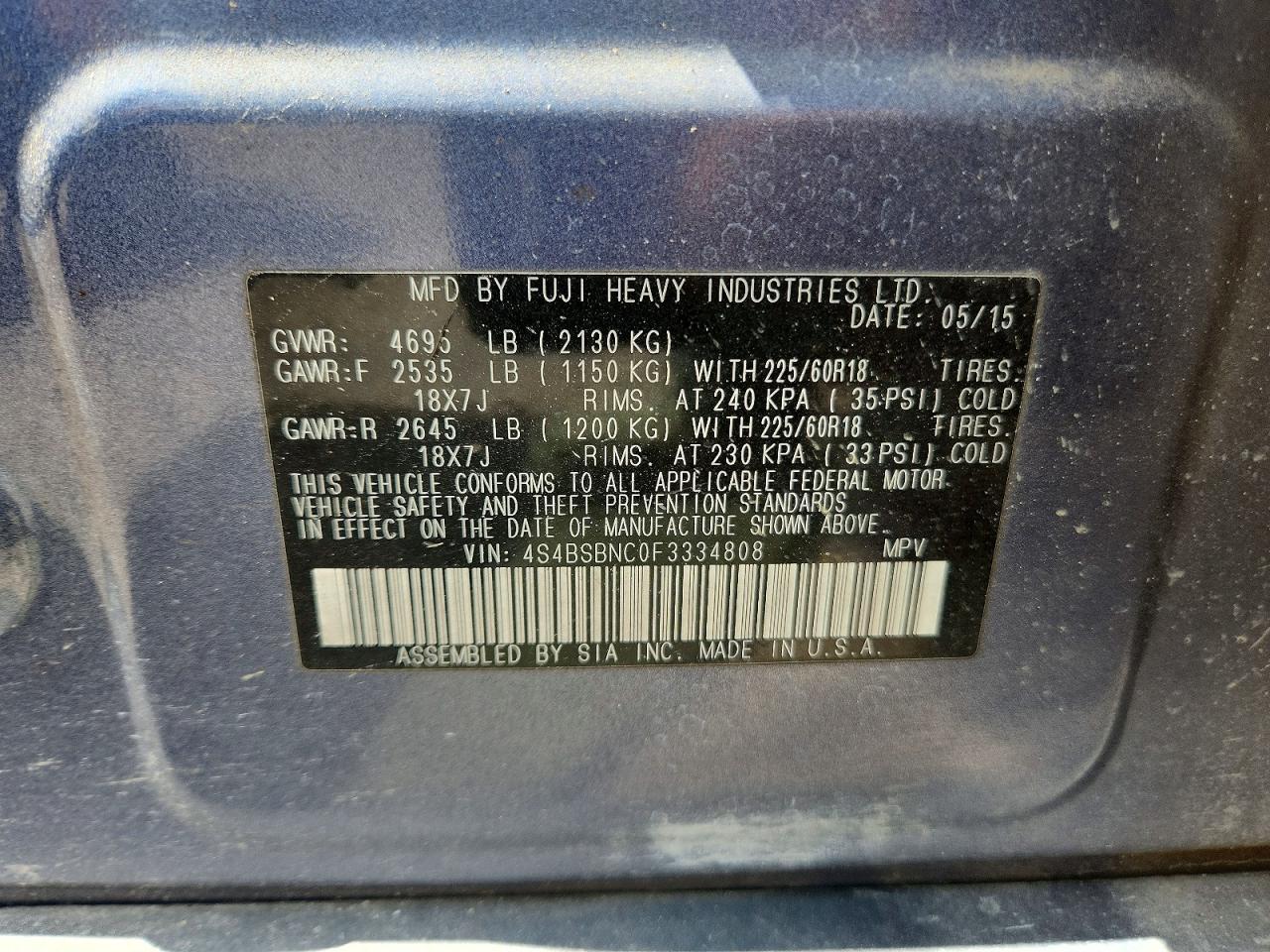 2015 Subaru Outback 2.5I Limited - zdjęcie 12