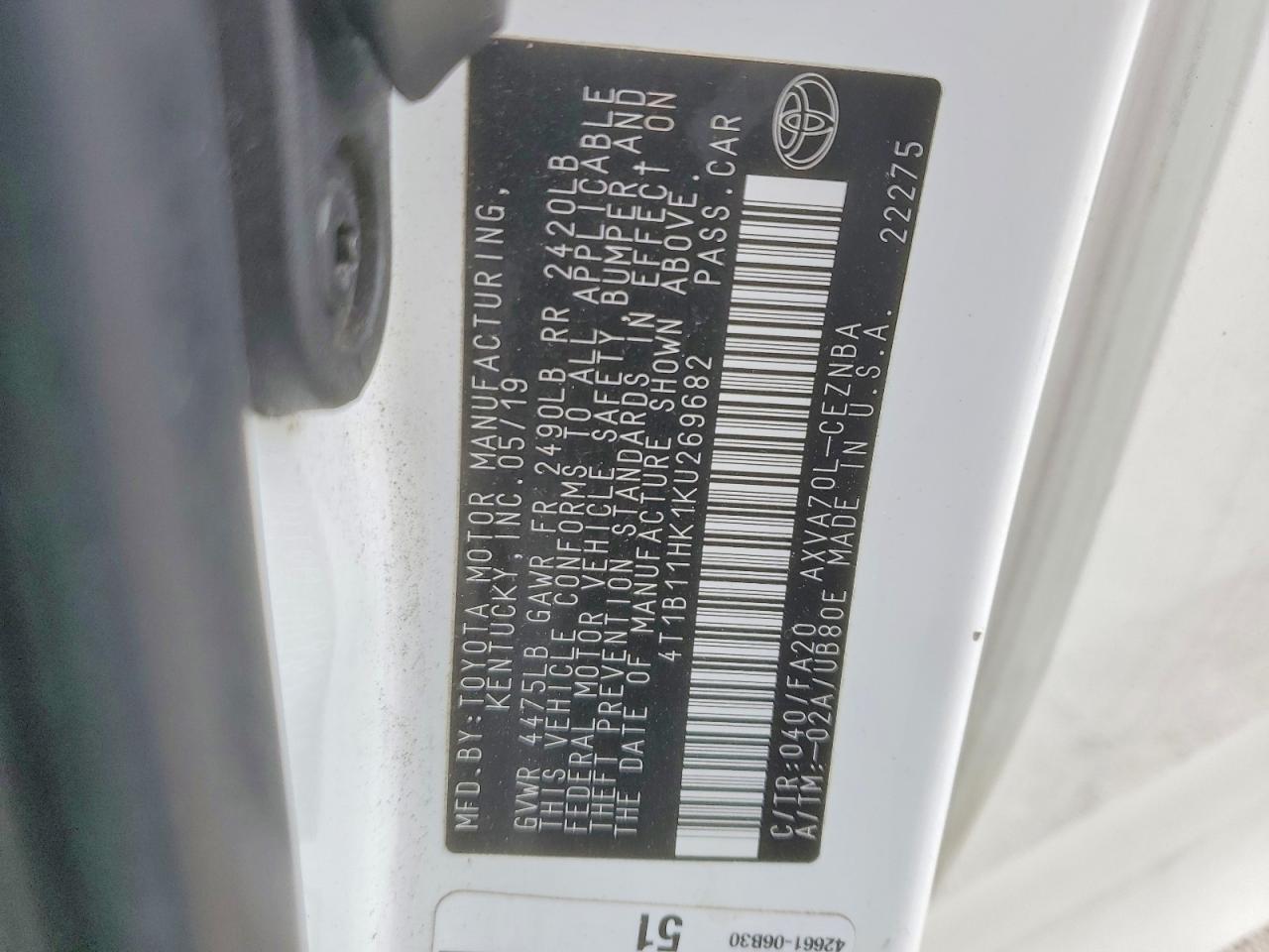 2019 Toyota Camry Le - zdjęcie 13