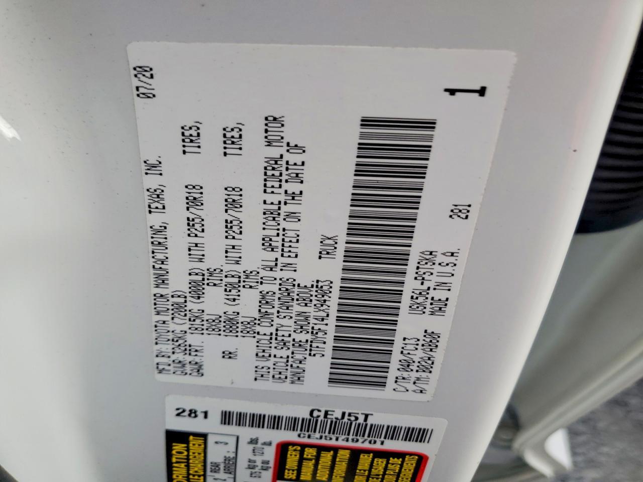 2020 Toyota Tundra Sr5 - zdjęcie 14