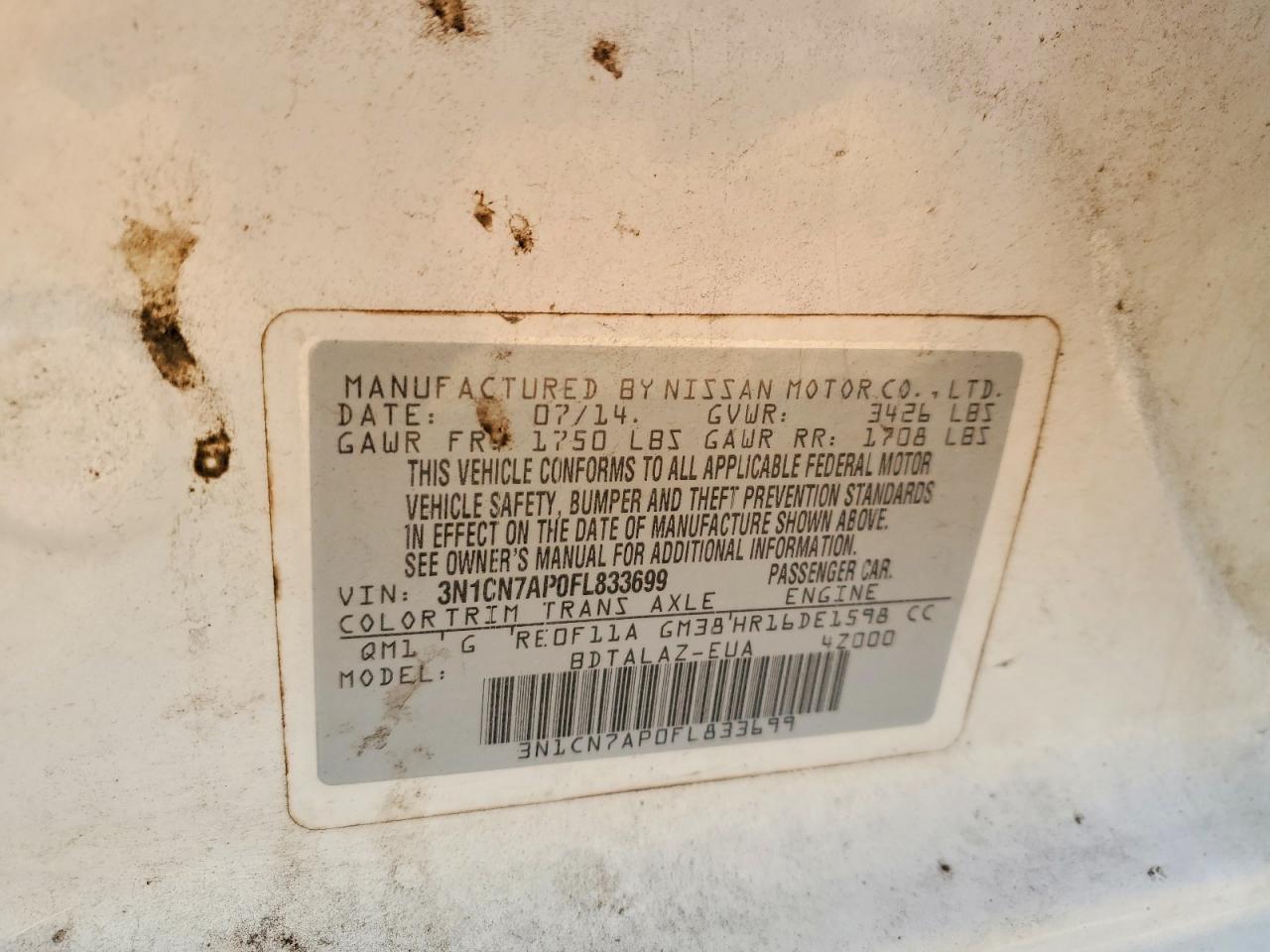 2015 Nissan Versa 1.6 S Plus - zdjęcie 12