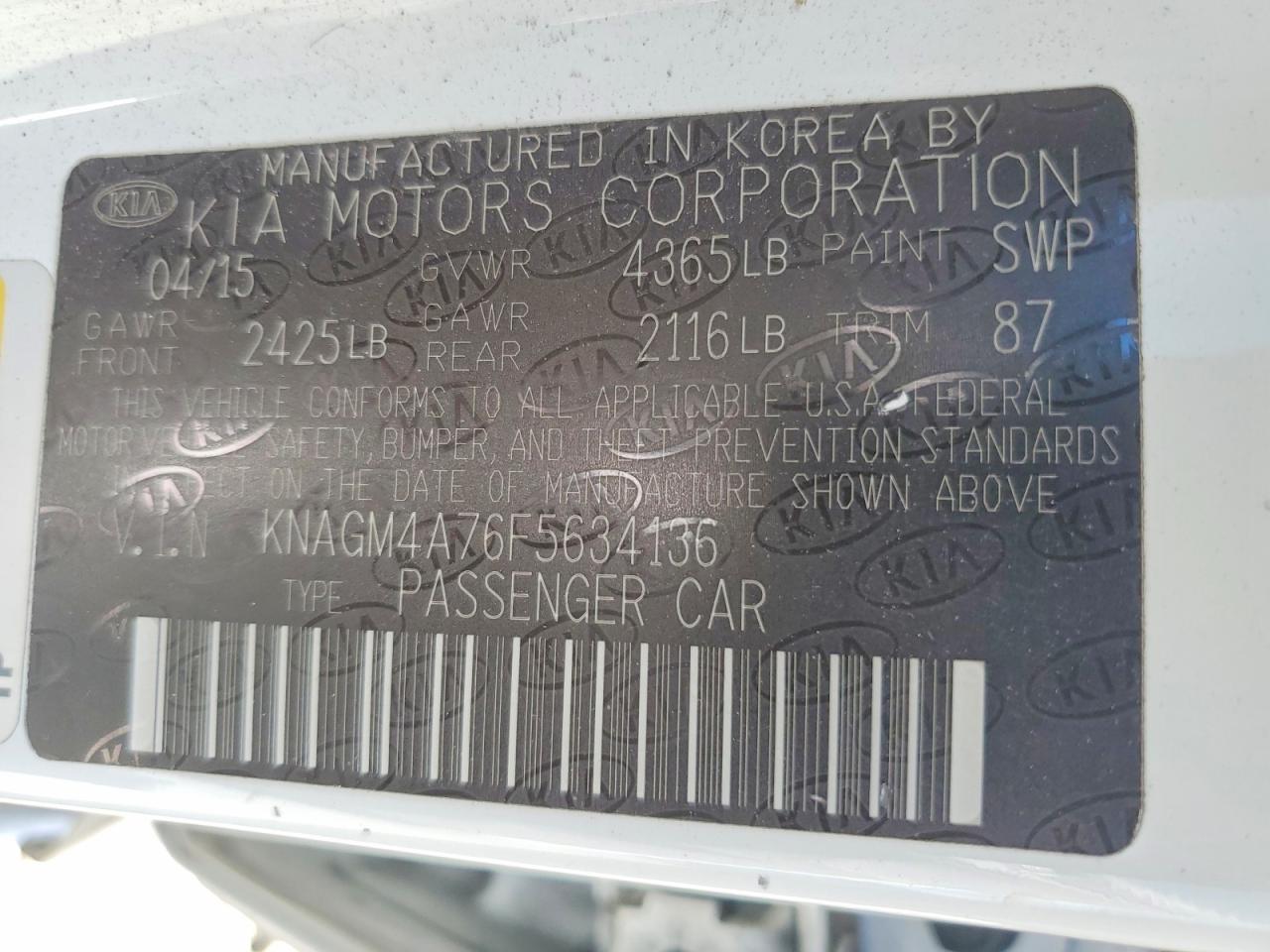 2015 Kia Optima Lx - zdjęcie 12