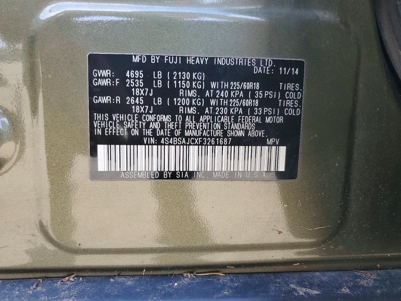 2015 Subaru Outback 2.5I Limited - zdjęcie 14