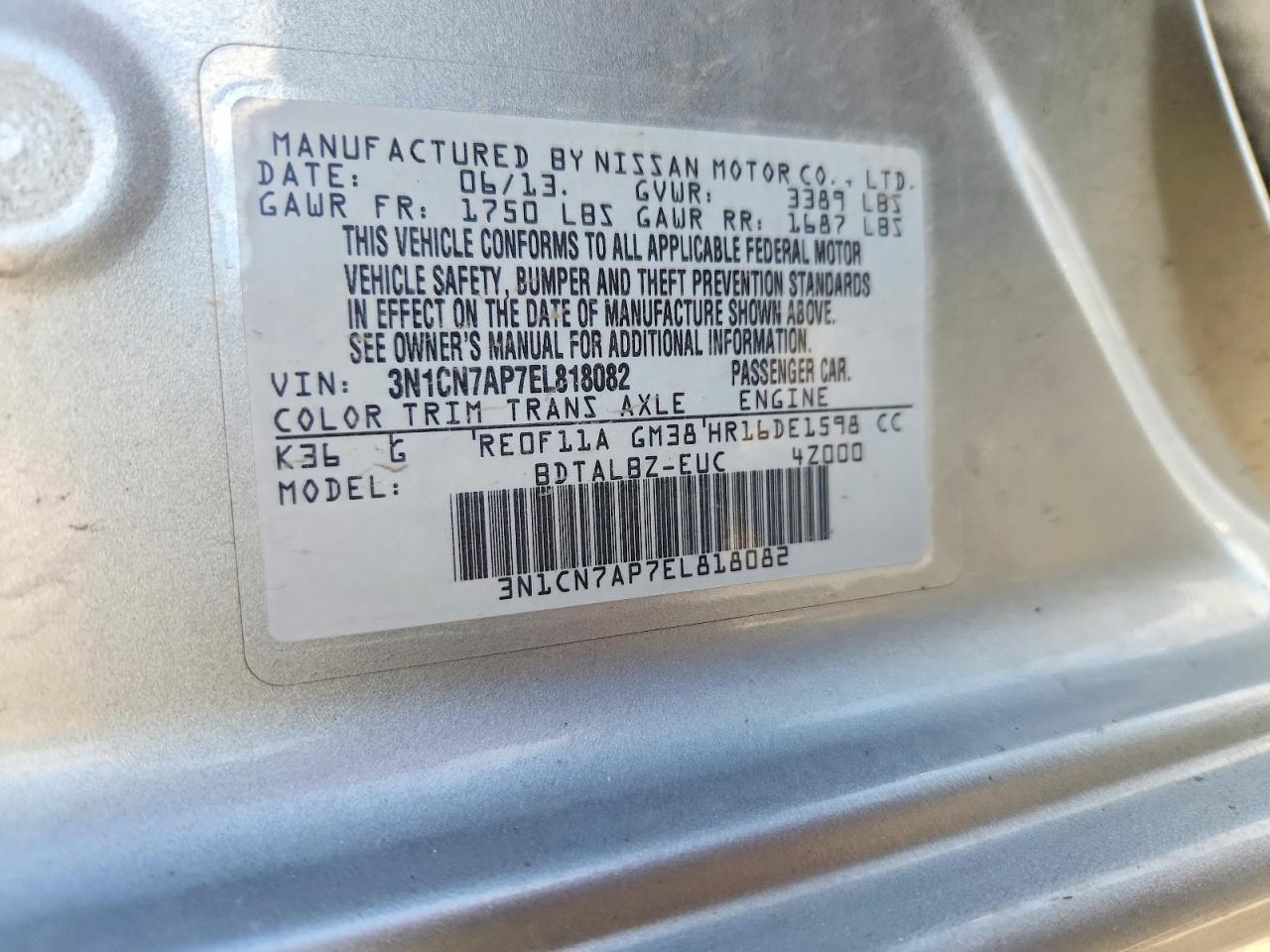 2014 Nissan Versa 1.6 S - zdjęcie 12