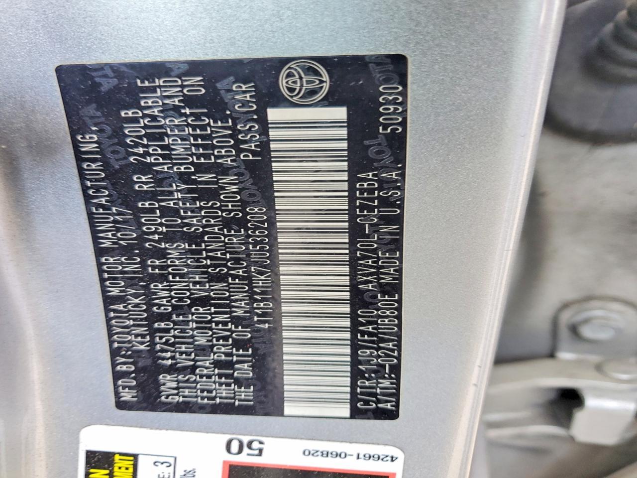 2018 Toyota Camry L - zdjęcie 12