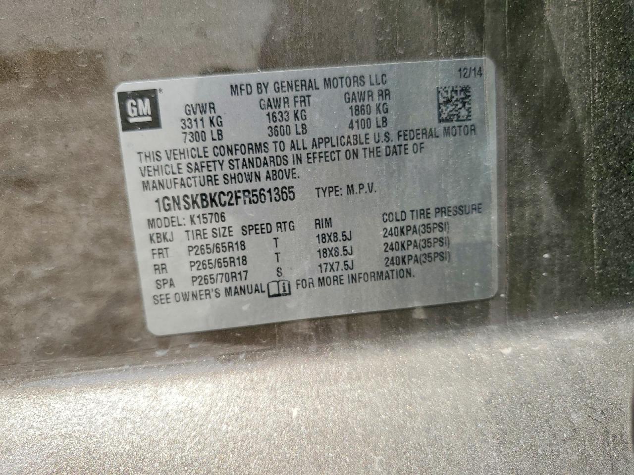 2015 Chevrolet Tahoe K1500 Lt - zdjęcie 13