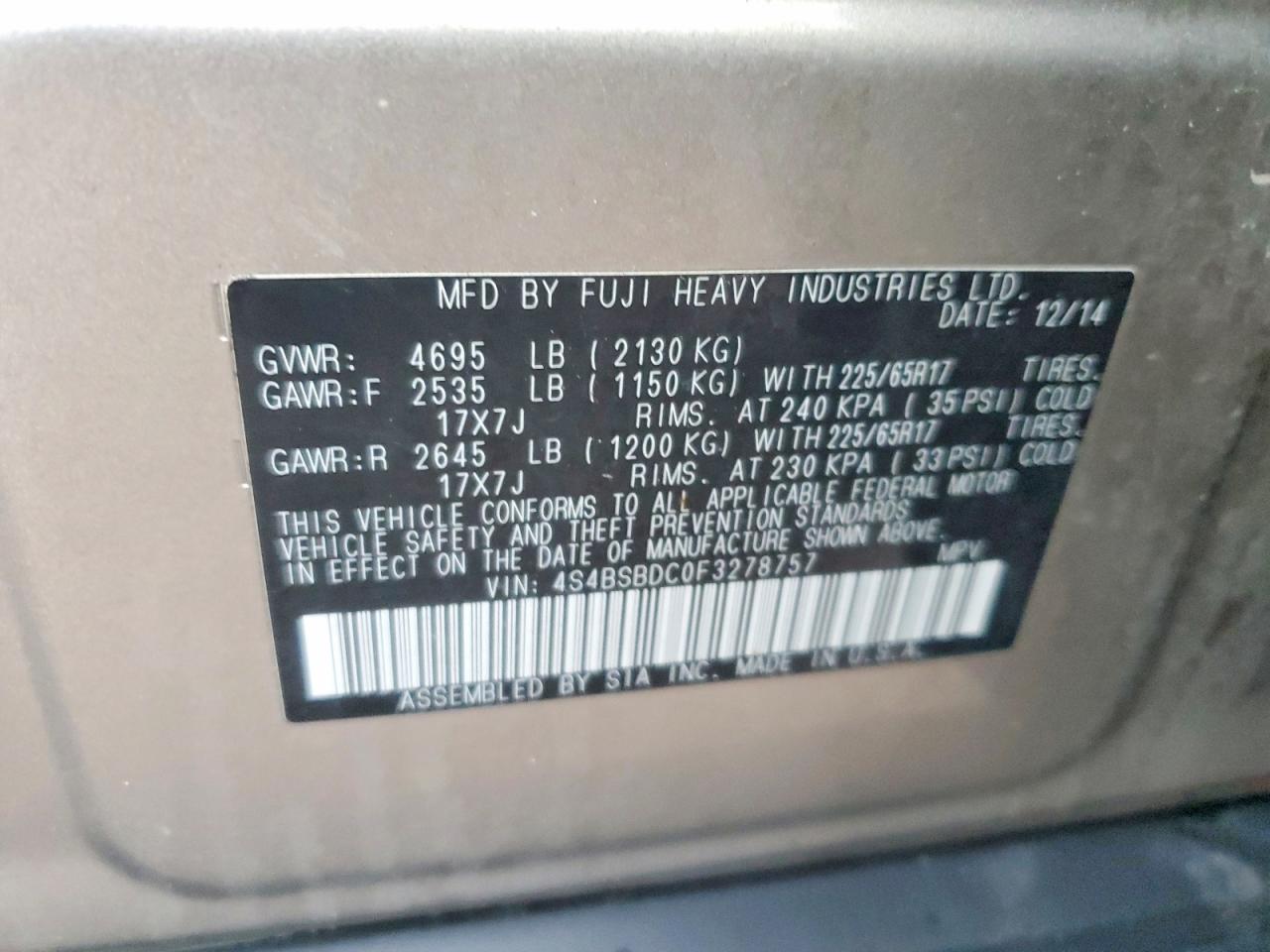 2015 Subaru Outback 2.5I Premium - zdjęcie 13