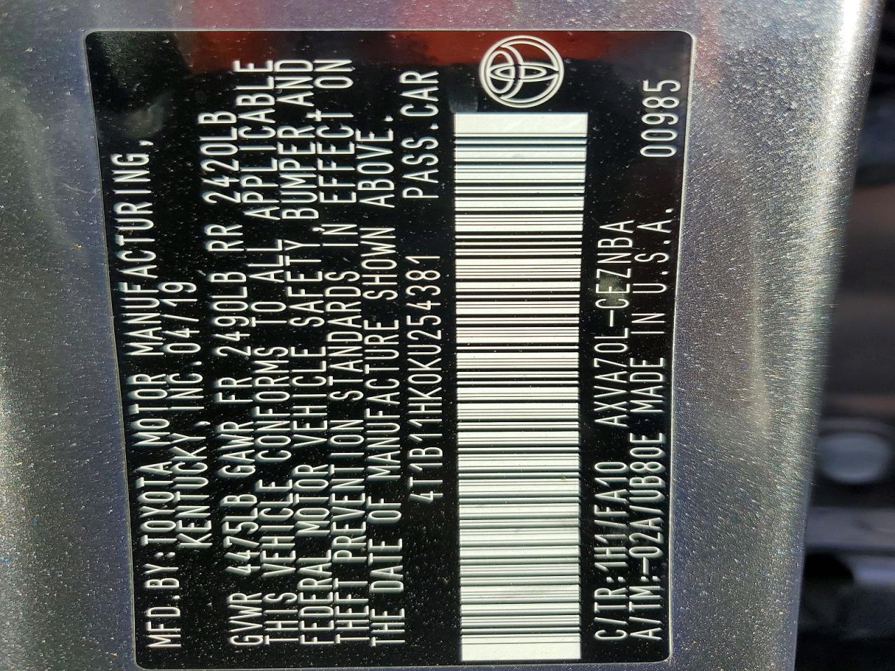 2019 Toyota Camry Le - zdjęcie 13