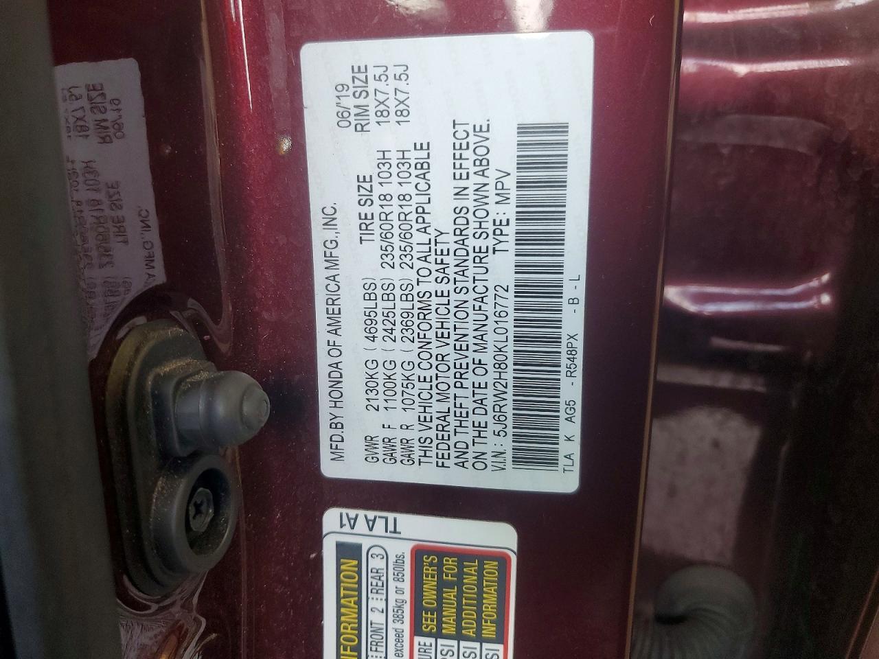 2019 Honda Cr-V Exl - zdjęcie 13