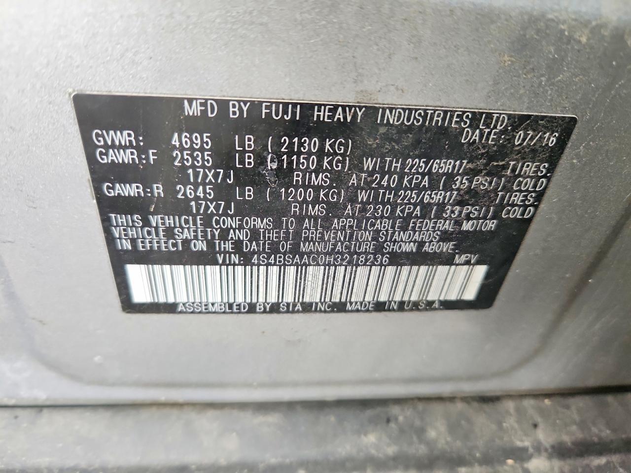 2017 Subaru Outback 2.5I - zdjęcie 12