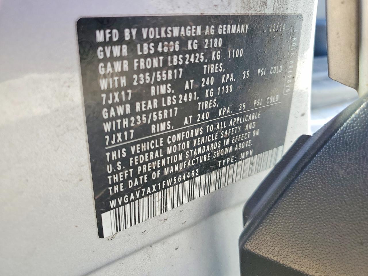 2015 Volkswagen Tiguan S - zdjęcie 13