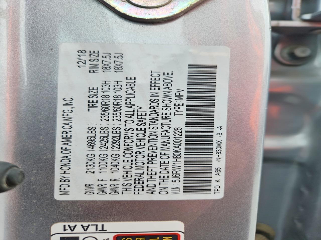 2019 Honda Cr-V Exl - zdjęcie 13