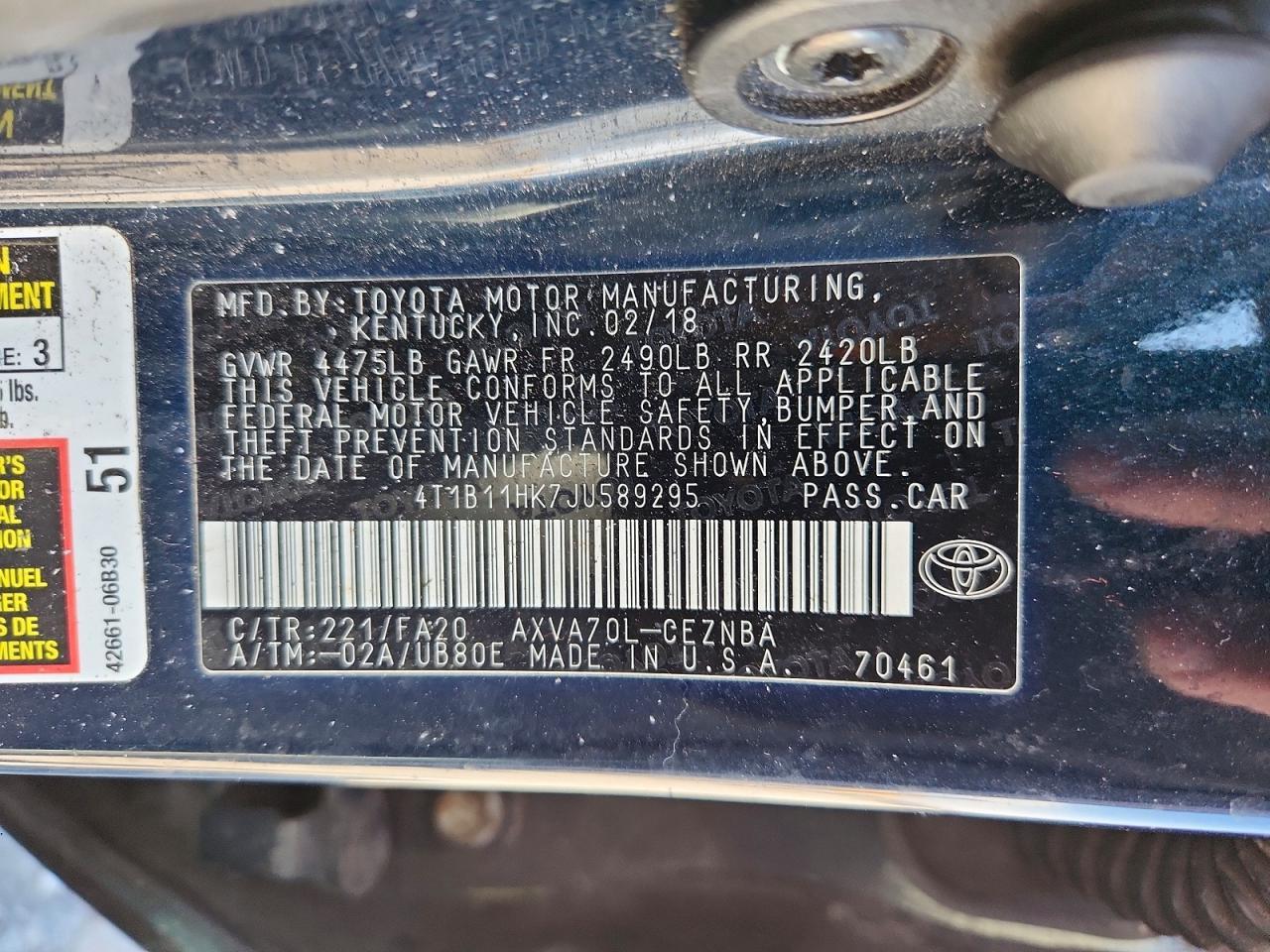 2018 Toyota Camry Le - zdjęcie 12