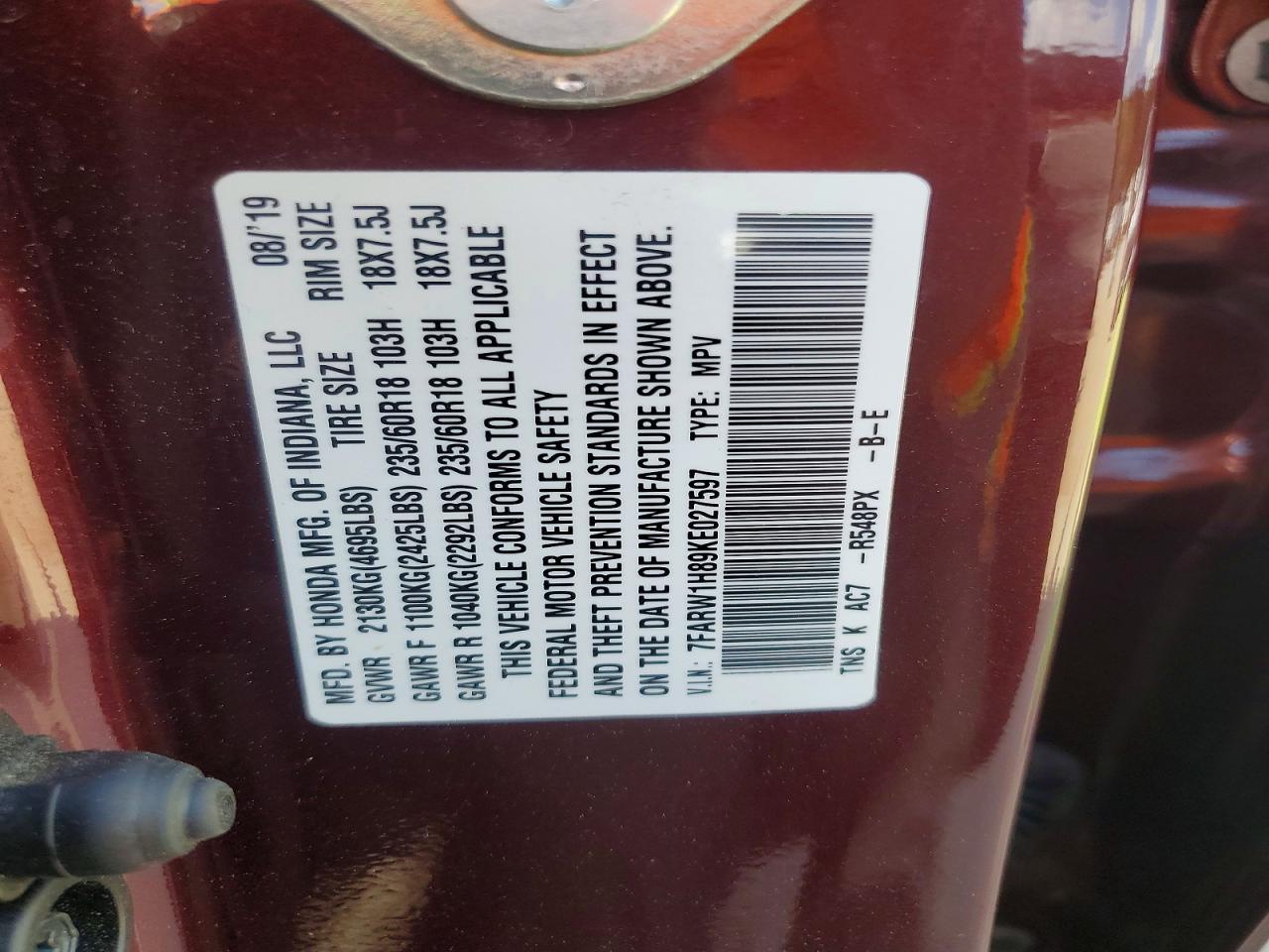 2019 Honda Cr-V Exl - zdjęcie 14