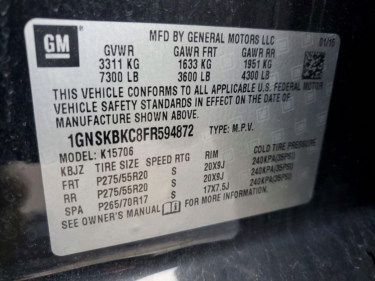 2015 Chevrolet Tahoe K1500 Lt - zdjęcie 13