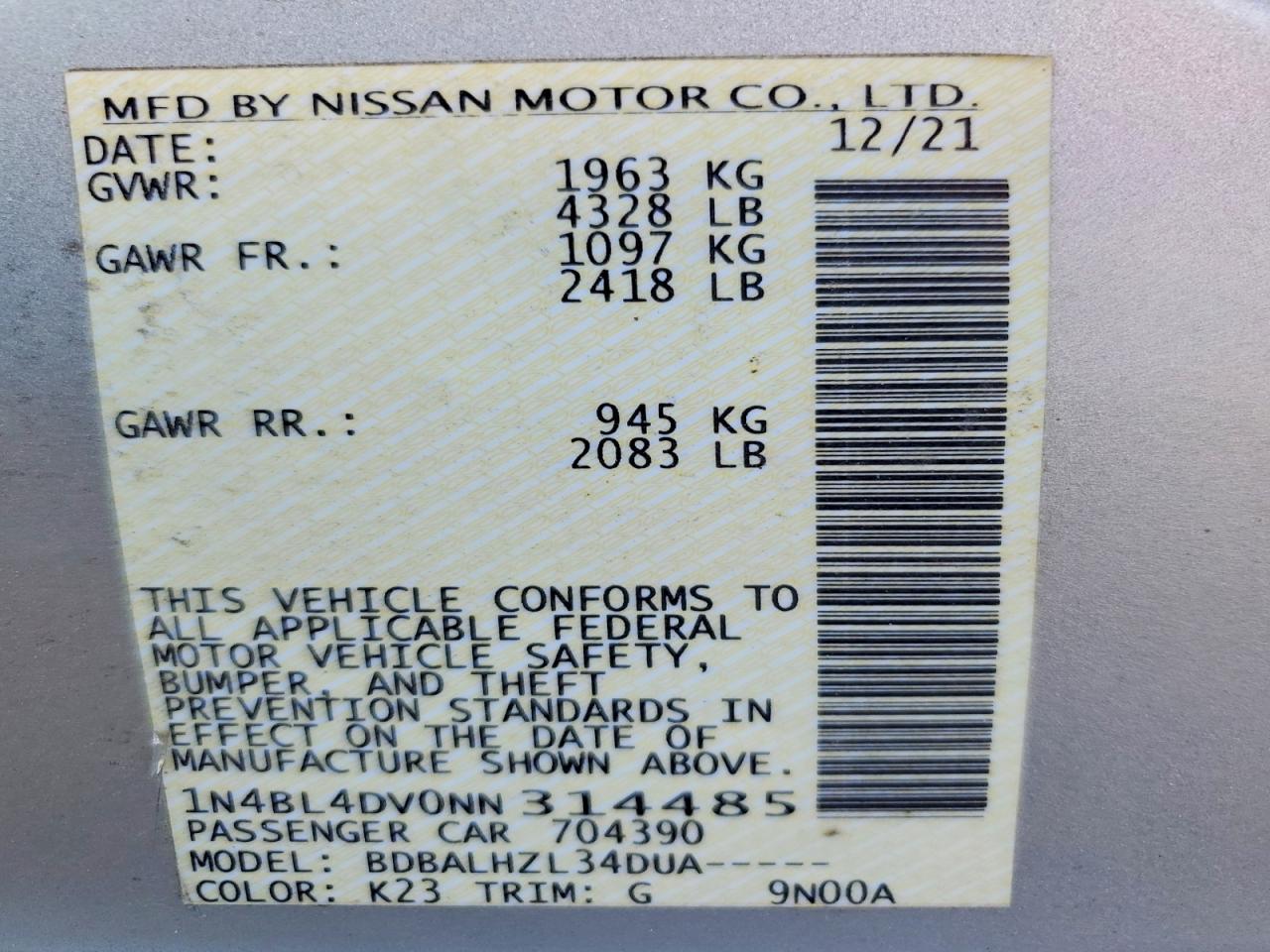 2022 Nissan Altima 2.5 Sv - zdjęcie 12