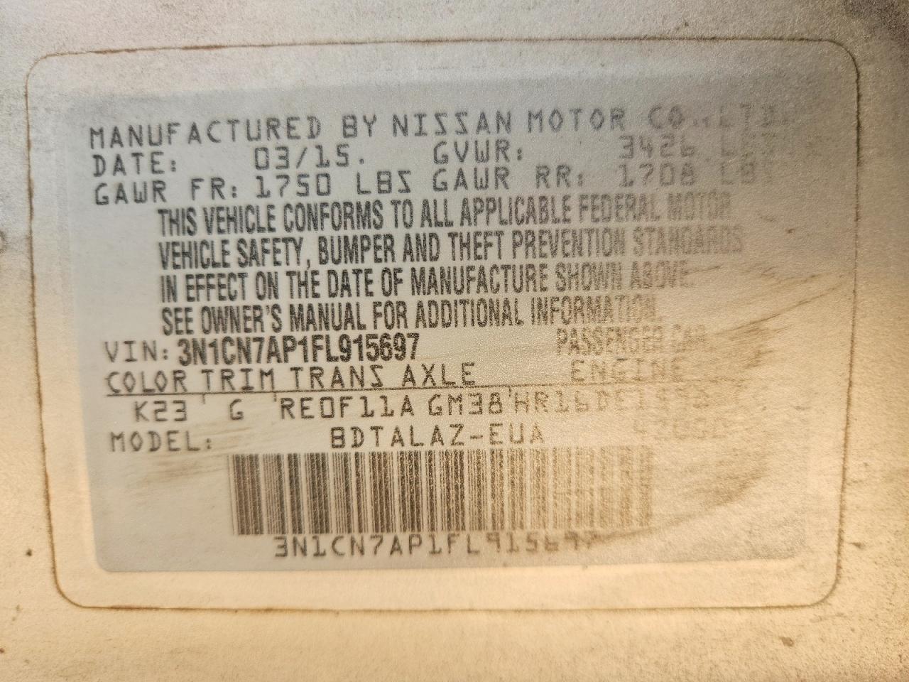 2015 Nissan Versa 1.6 S Plus - zdjęcie 12