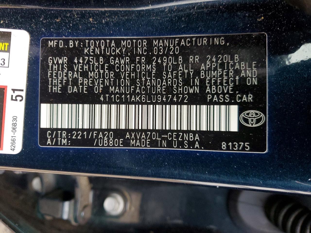 2020 Toyota Camry Le - zdjęcie 12