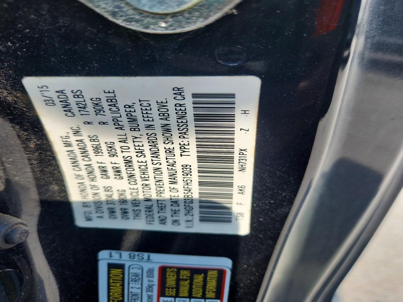 2015 Honda Civic Lx - zdjęcie 12