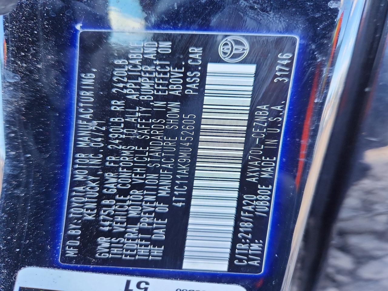 2021 Toyota Camry Le - zdjęcie 12